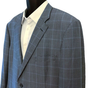 John W Nordstrom Ing Loro Piana Plaid Blazer Size 46L Gray Blue Wool Silk 120s